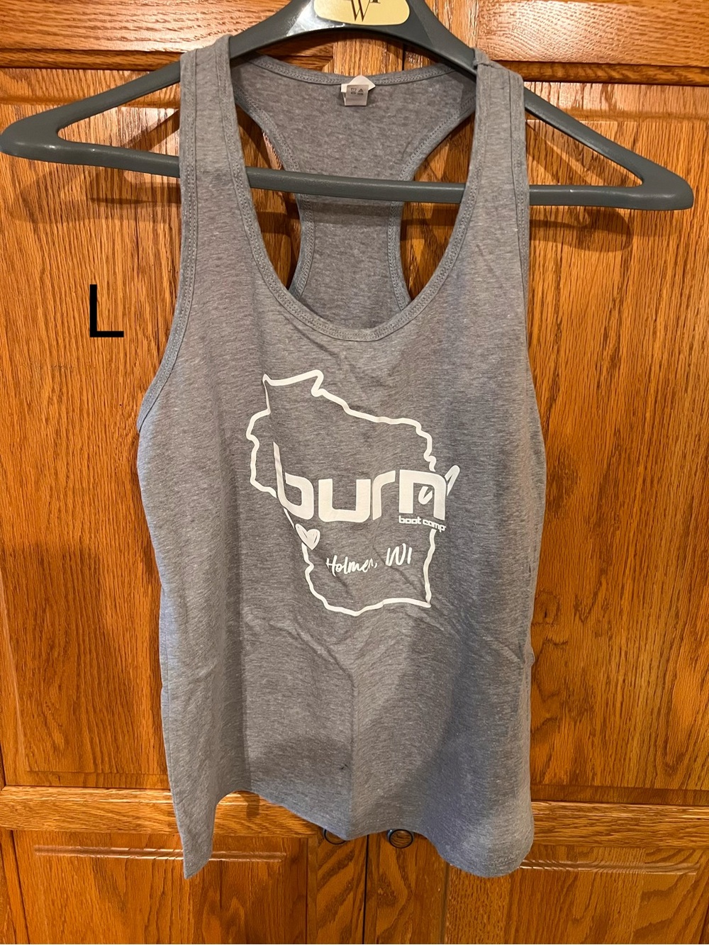 Burn Bad Camp Gray Racerback Tank - Holmer Wisconsin Graphic